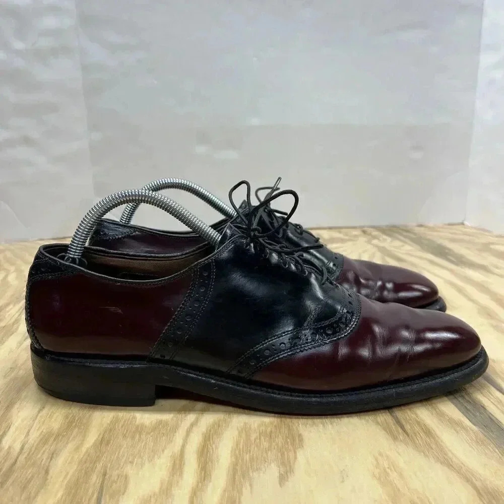 Allen Edmonds Polo Burgundy Black Leather Saddle Oxford Dress Shoe Size 9.5 A